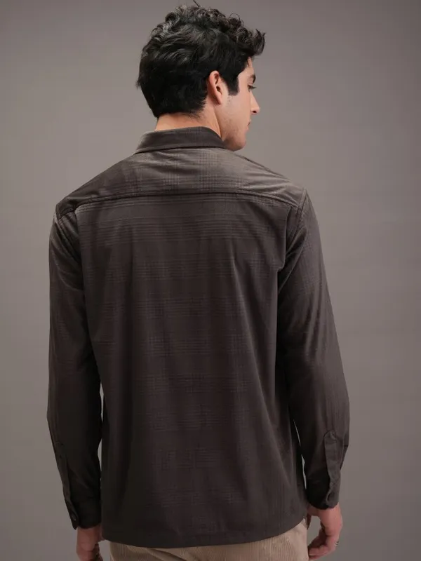  Locomotive Men Brown Self Design Oversized Fit Casual Shirts