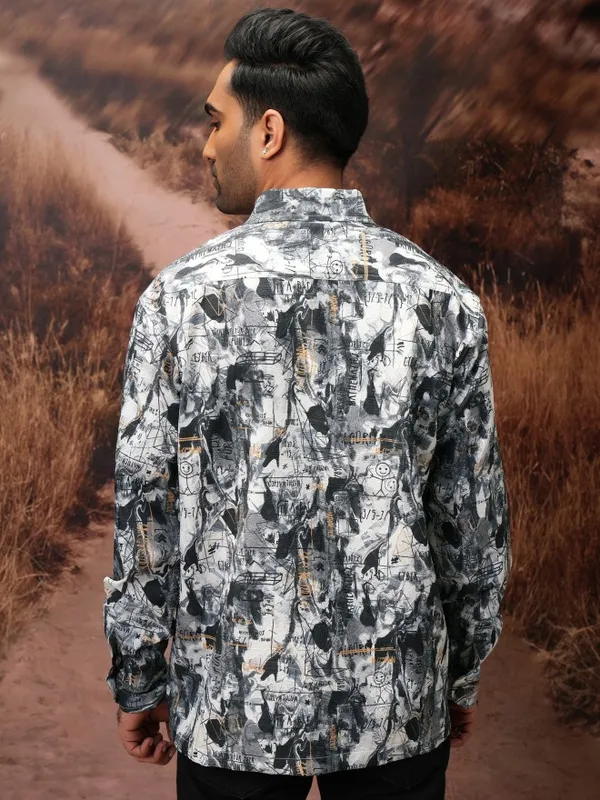 Locomotive Men Black Printed Oversized Fit Casual Shirts
