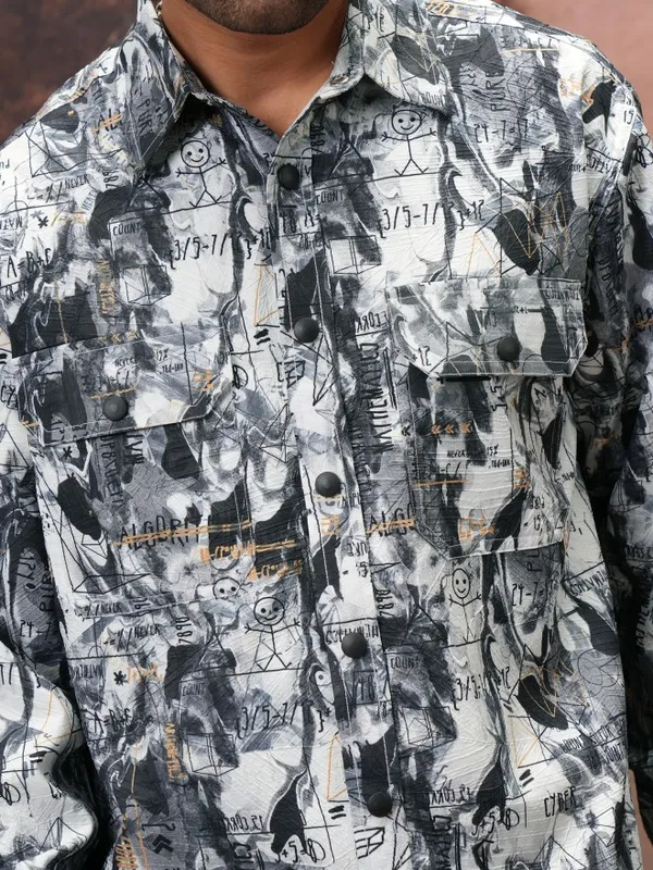  Locomotive Men Black Printed Oversized Fit Casual Shirts