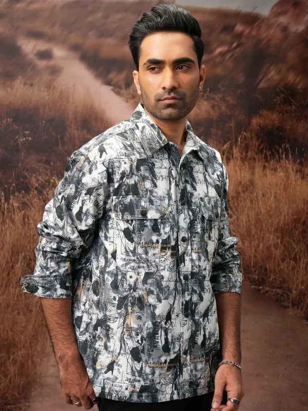  Locomotive Men Black Printed Oversized Fit Casual Shirts