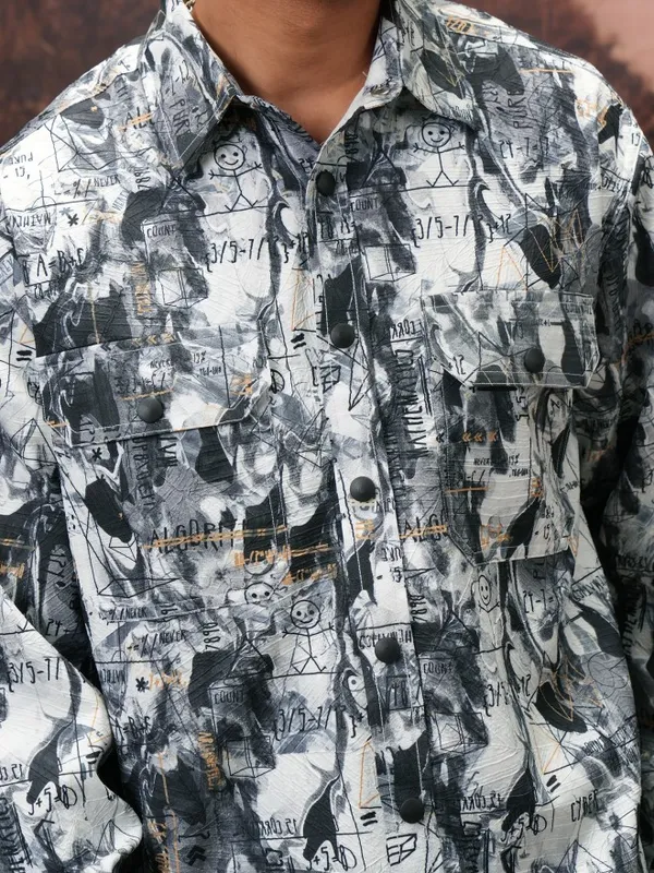  Locomotive Men Black Printed Oversized Fit Casual Shirts