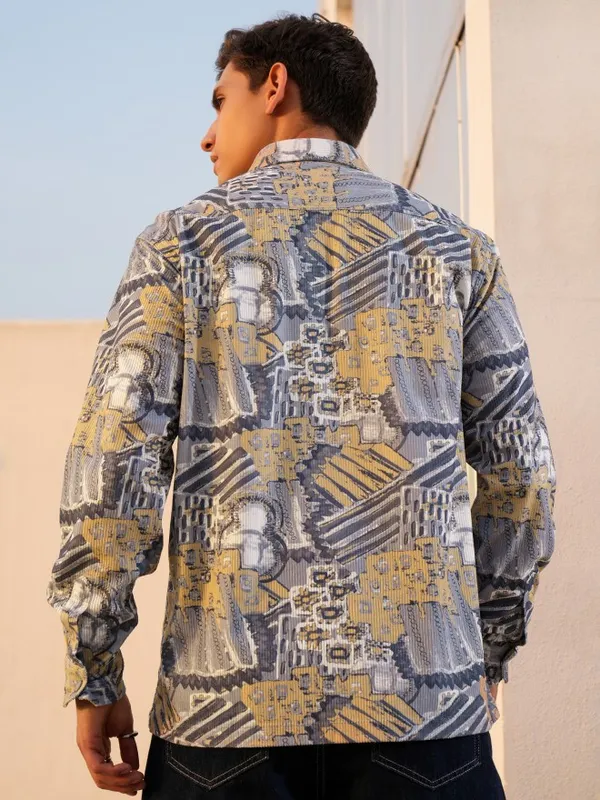  Locomotive Men Grey Printed Oversized Fit Casual Shirts