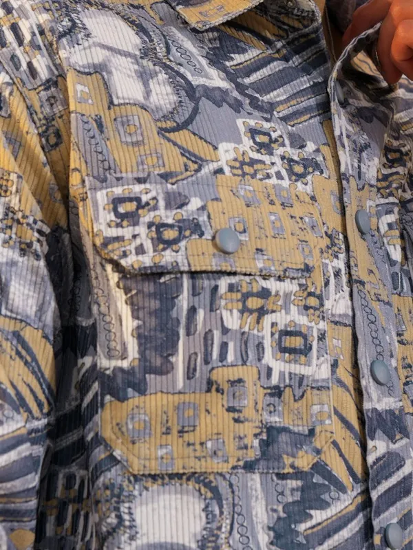  Locomotive Men Grey Printed Oversized Fit Casual Shirts