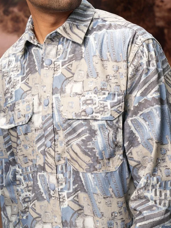  Locomotive Men Blue Printed Oversized Fit Casual Shirts