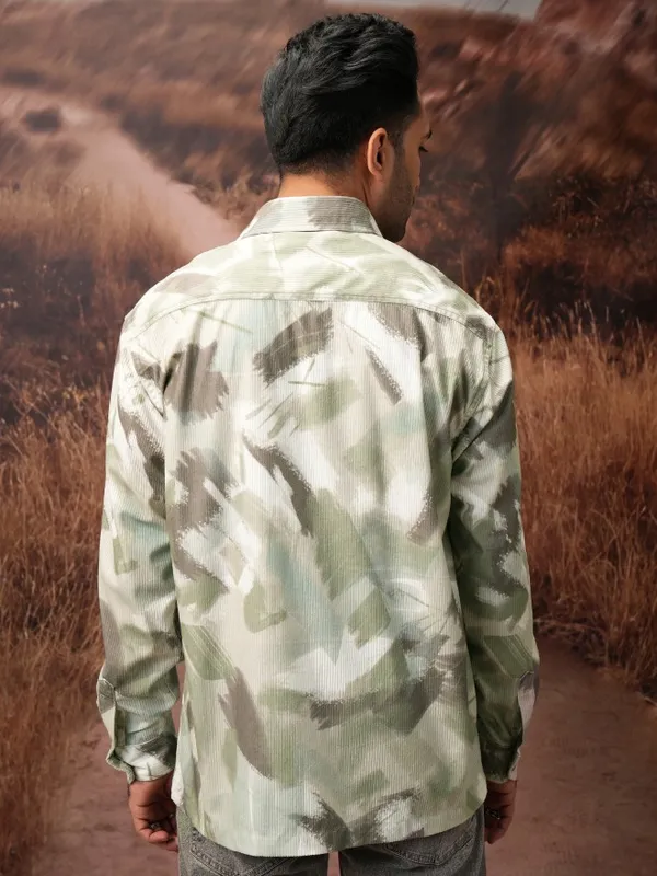  Locomotive Men Olive Printed Oversized Fit Casual Shirts