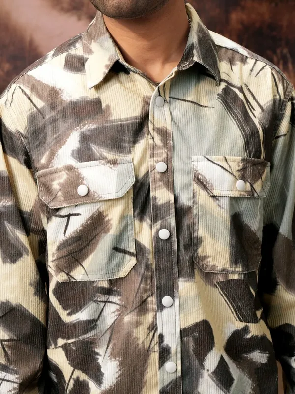  Locomotive Men Yellow Printed Oversized Fit Casual Shirts