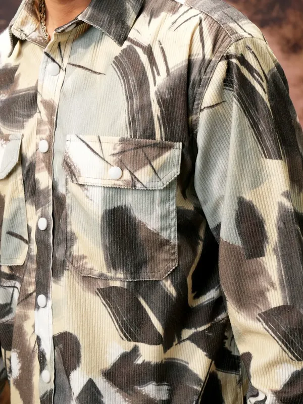  Locomotive Men Yellow Printed Oversized Fit Casual Shirts