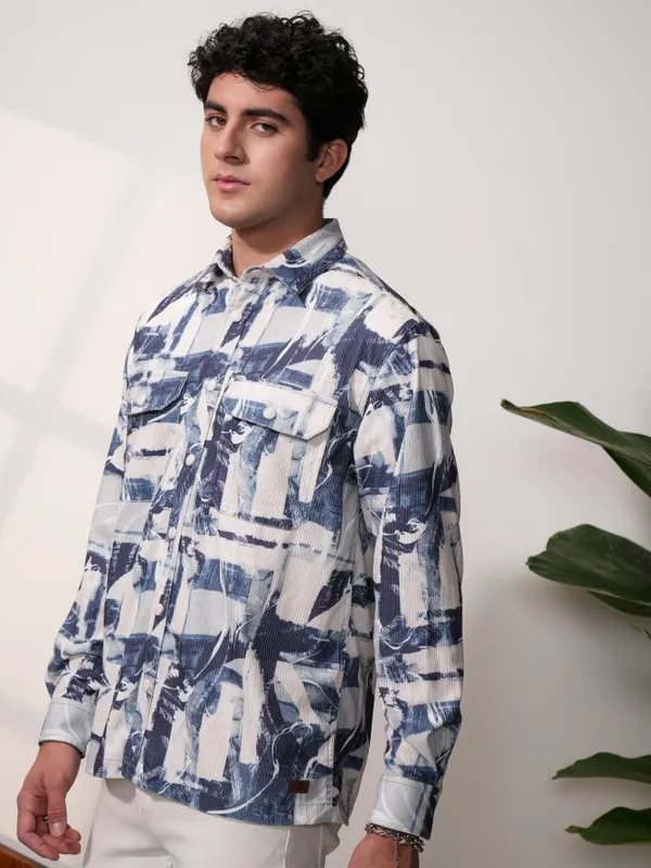  Locomotive Men Blue Printed Oversized Fit Casual Shirts