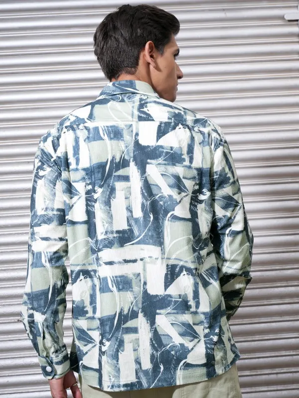  Locomotive Men Teal Printed Oversized Fit Casual Shirts