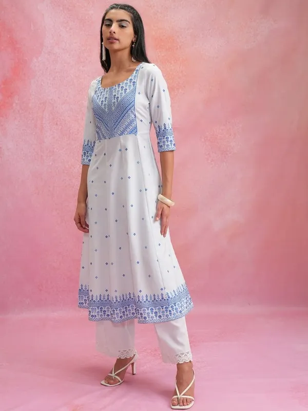 Vishudh Women White Printed Anarkali Kurta