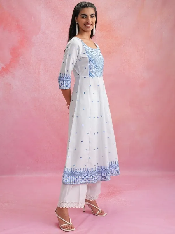 Vishudh Women White Printed Anarkali Kurta