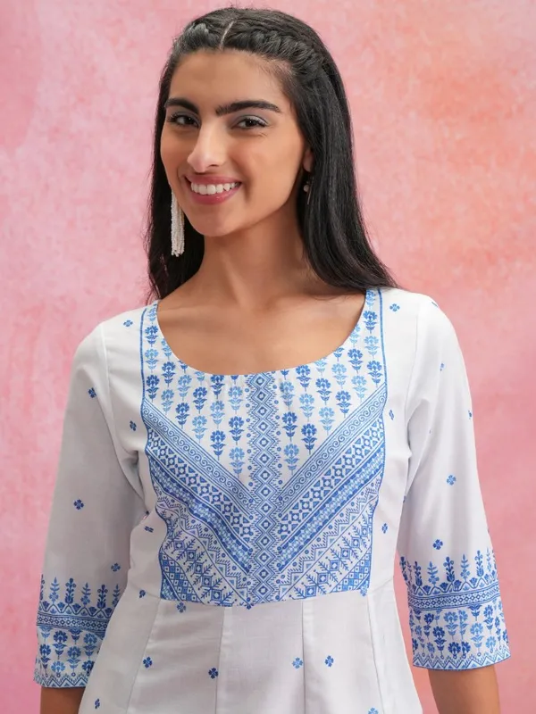 Vishudh Women White Printed Anarkali Kurta