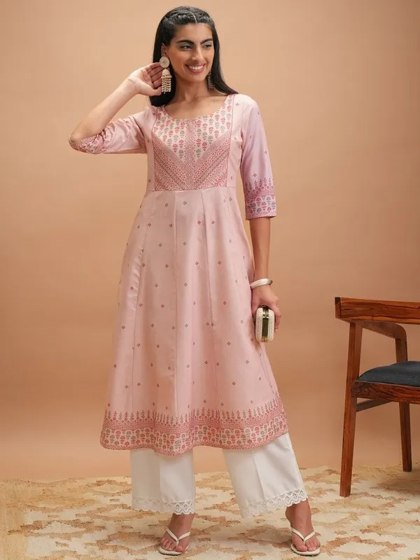  Vishudh Women Pink Printed Anarkali Kurtas