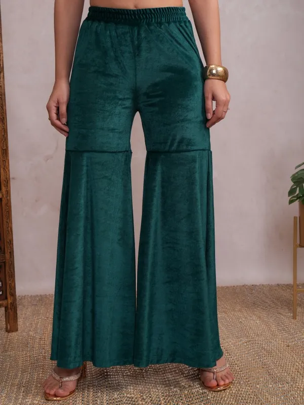 Vishudh Women Teal Embroidered Kurta With Sharara And Dupatta