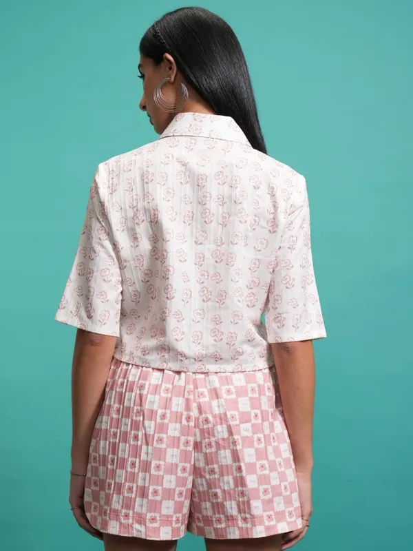 Tokyo Talkies Women Peach Shirt With Shorts Co-Ords