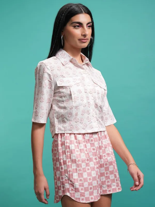 Tokyo Talkies Women Peach Shirt With Shorts Co-Ords
