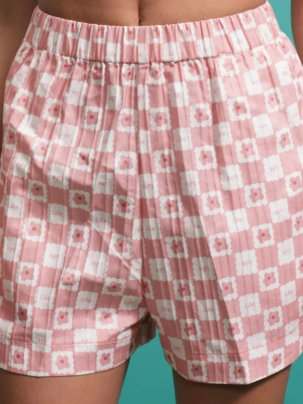 Tokyo Talkies Women Peach Shirt With Shorts Co-Ords