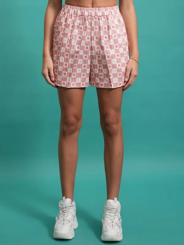 Tokyo Talkies Women Peach Shirt With Shorts Co-Ords