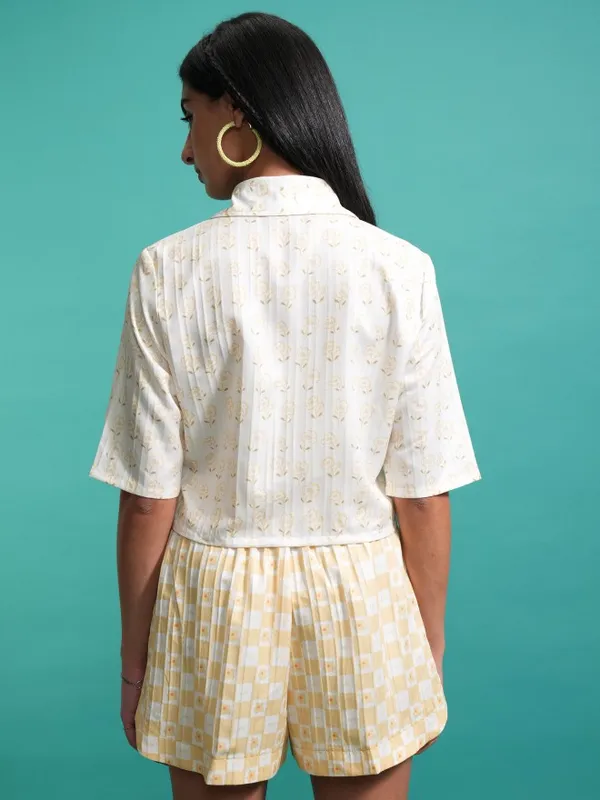 Tokyo Talkies Women Yellow Shirt With Shorts Co-Ords