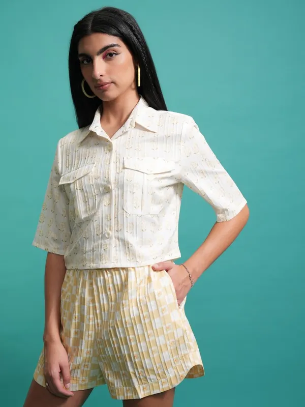 Tokyo Talkies Women Yellow Shirt With Shorts Co-Ords