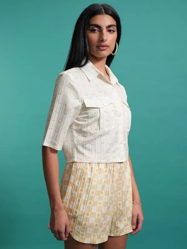 Tokyo Talkies Women Yellow Shirt With Shorts Co-Ords