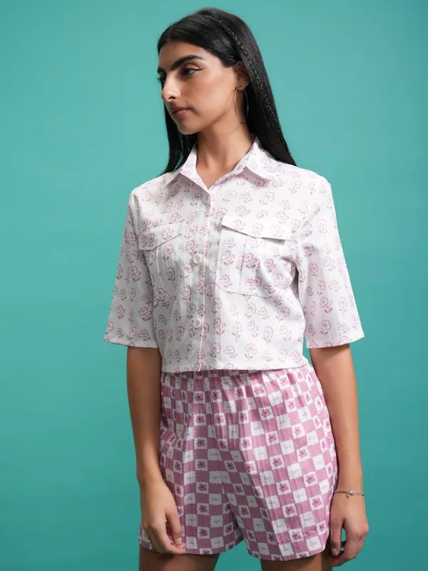 Tokyo Talkies Women Pink Shirt With Shorts Co-Ords