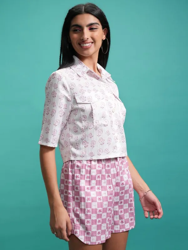 Tokyo Talkies Women Pink Shirt With Shorts Co-Ords