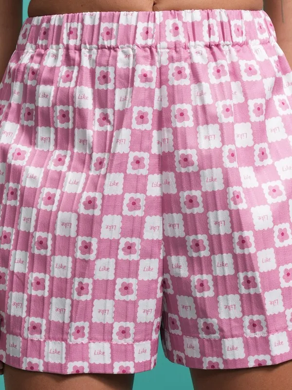 Tokyo Talkies Women Pink Shirt With Shorts Co-Ords