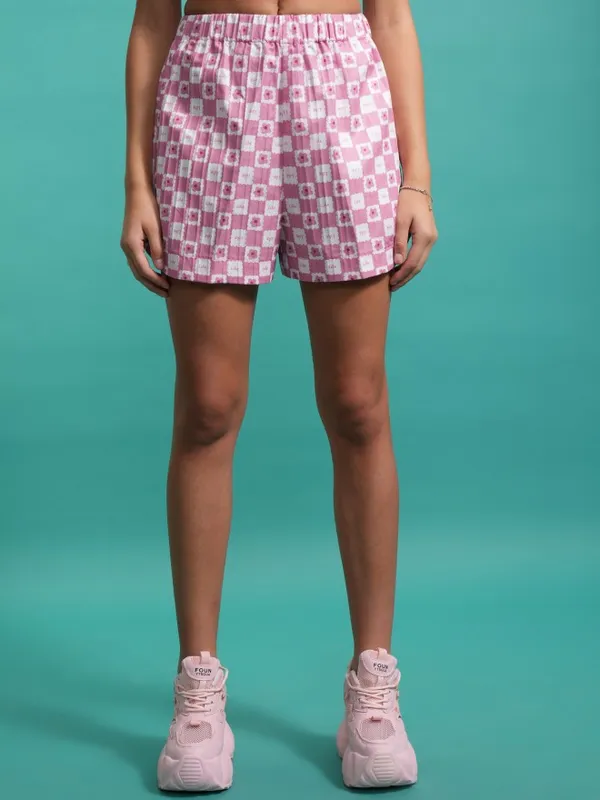 Tokyo Talkies Women Pink Shirt With Shorts Co-Ords