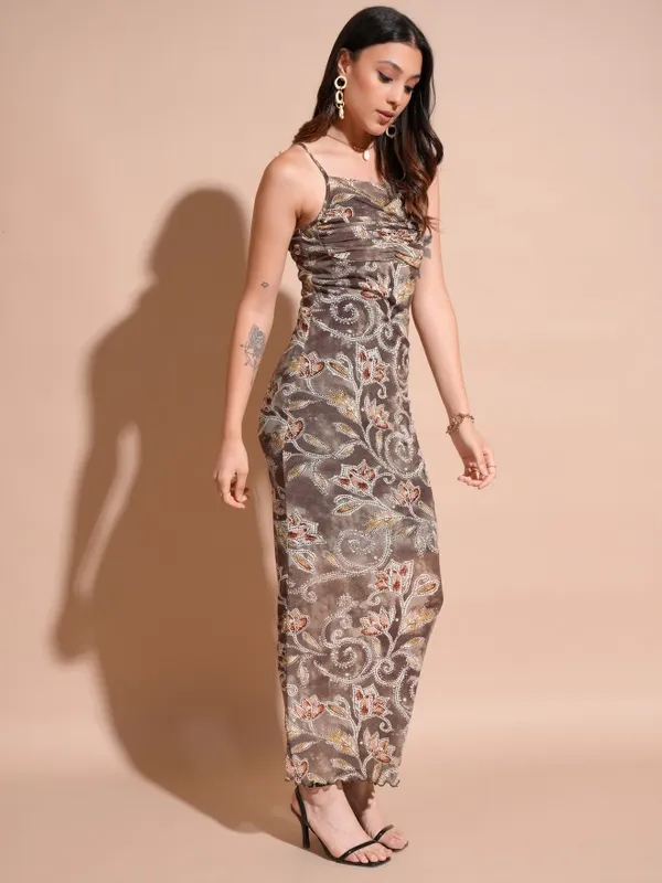 Tokyo Talkies Women Brown Printed Maxi Dress