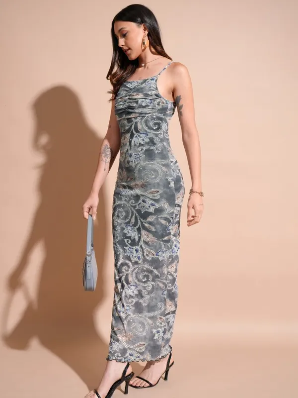 Tokyo Talkies Women Grey Printed Maxi Dress