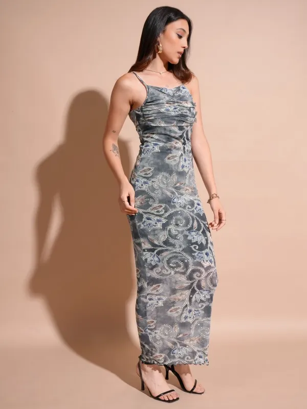 Tokyo Talkies Women Grey Printed Maxi Dress