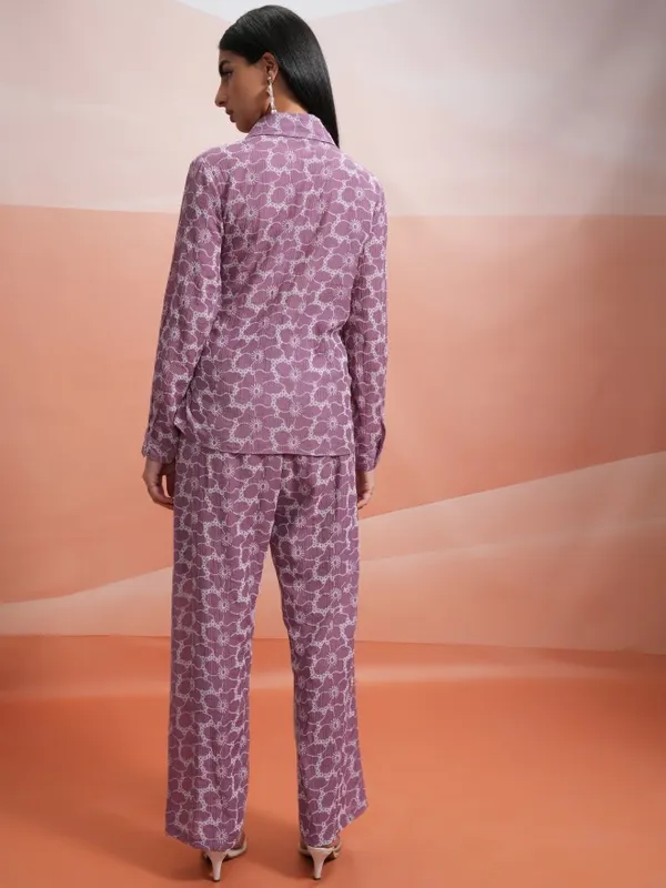 Tokyo Talkies Women Mauve Shirt With Trouser Co-Ords