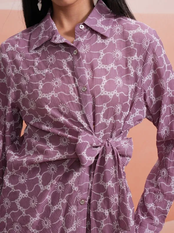 Tokyo Talkies Women Mauve Shirt With Trouser Co-Ords