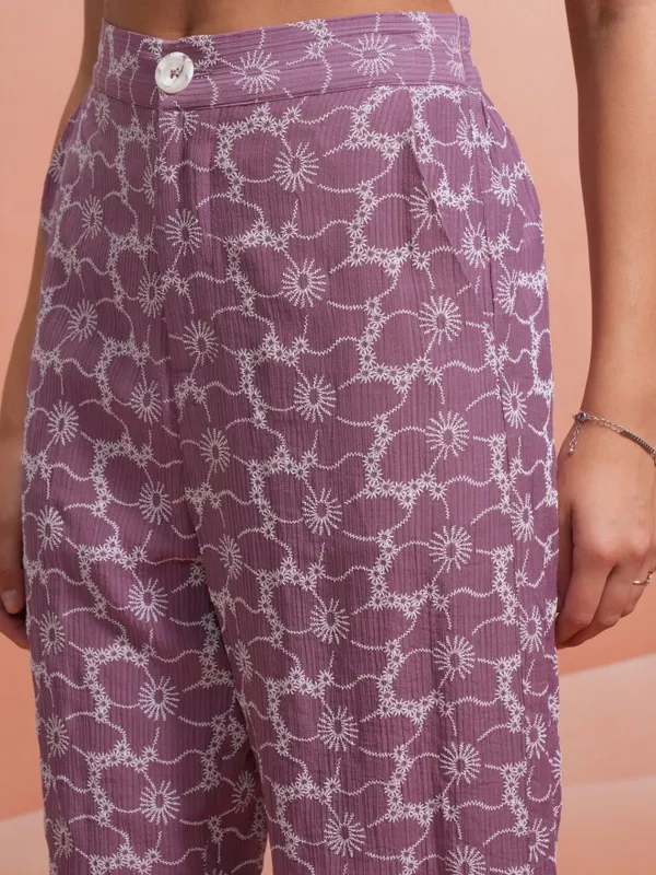 Tokyo Talkies Women Mauve Shirt With Trouser Co-Ords