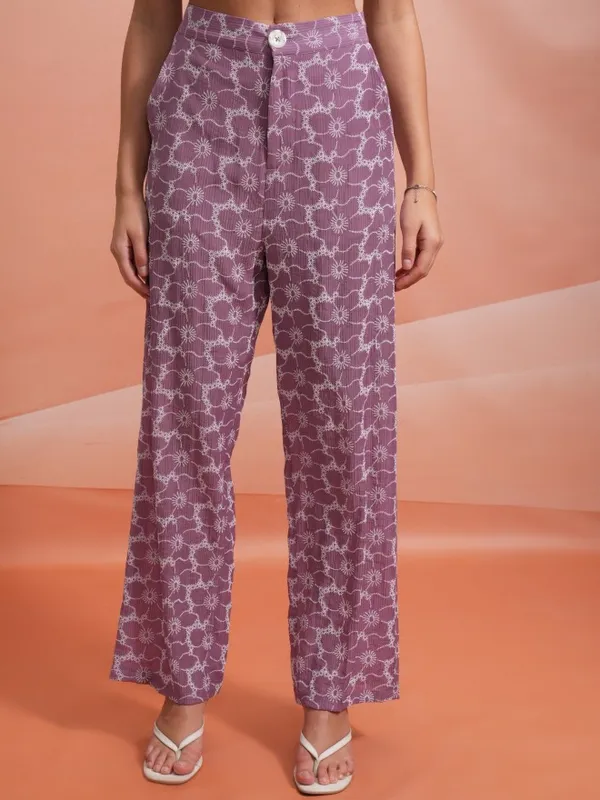 Tokyo Talkies Women Mauve Shirt With Trouser Co-Ords