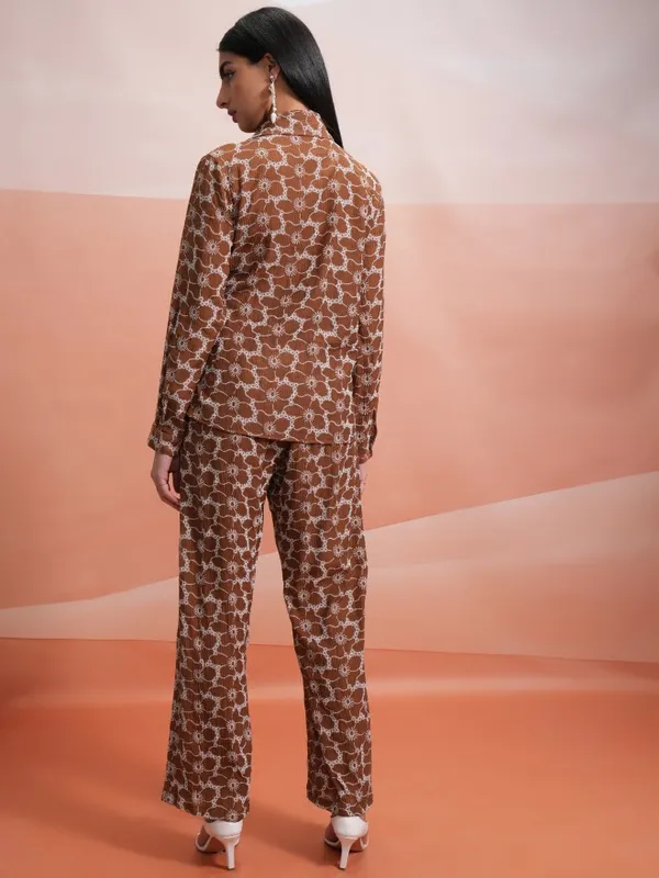 Tokyo Talkies Women Brown Shirt With Trouser Co-Ords