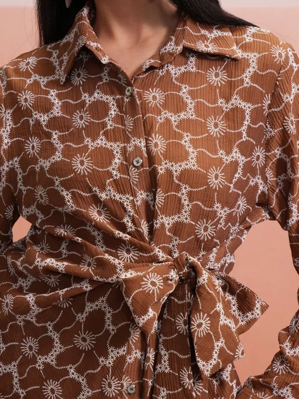 Tokyo Talkies Women Brown Shirt With Trouser Co-Ords