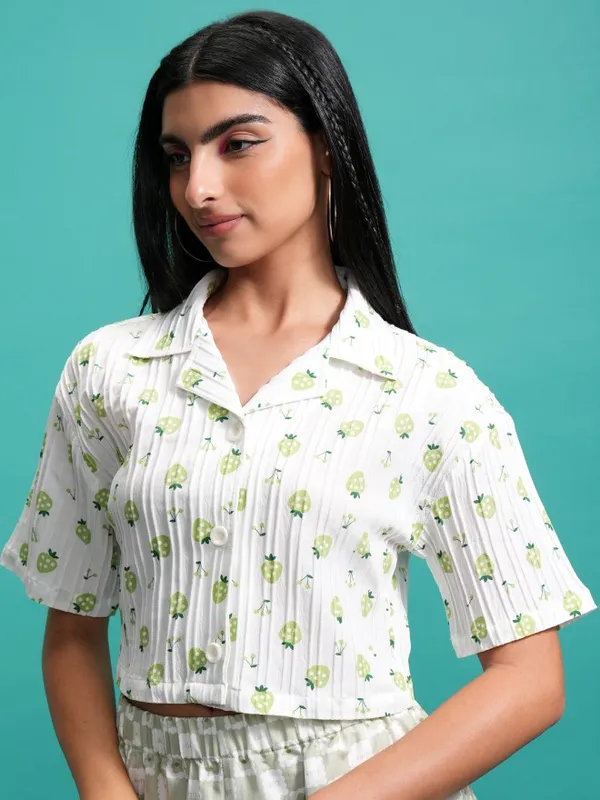 Tokyo Talkies Women Green Printed Casual Shirt