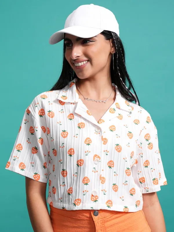 Tokyo Talkies Women Orange Printed Casual Shirt