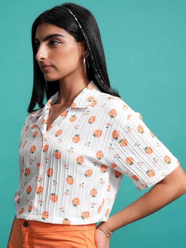 Tokyo Talkies Women Orange Printed Casual Shirt