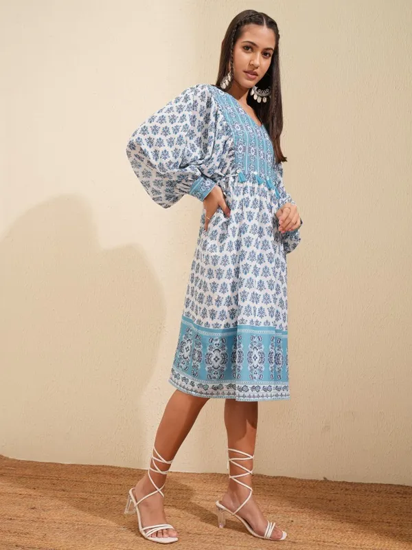 Tokyo Talkies Women White Printed Fit and Flare Dress