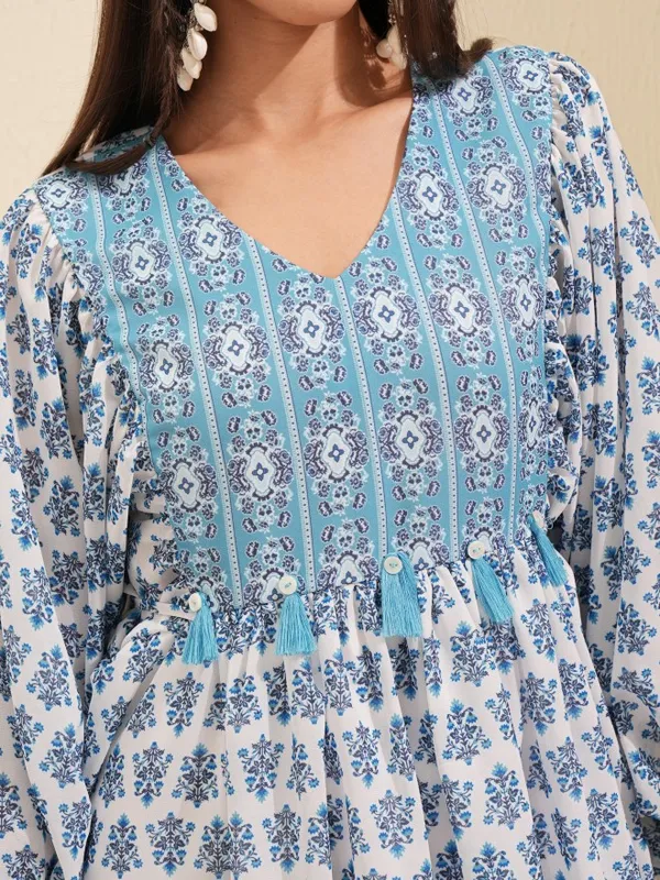 Tokyo Talkies Women White Printed Fit and Flare Dress