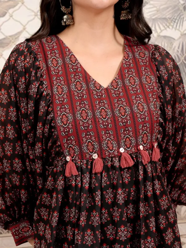  Vishudh Women Black Printed Fit and Flare Dresses