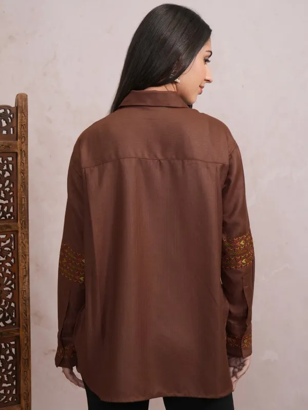  Vishudh Women Brown Embroidered Casual Shirts