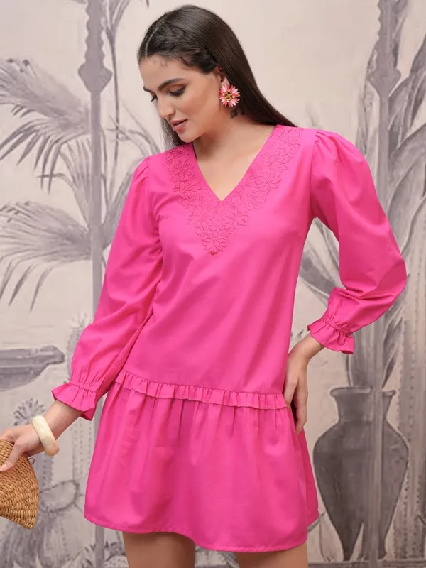  Vishudh Women Magenta Embroidered Fit And Flare Dresses
