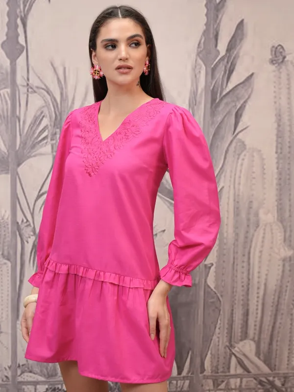  Vishudh Women Magenta Embroidered Fit And Flare Dresses