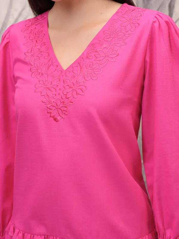  Vishudh Women Magenta Embroidered Fit And Flare Dresses