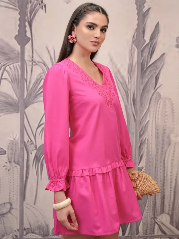  Vishudh Women Magenta Embroidered Fit And Flare Dresses