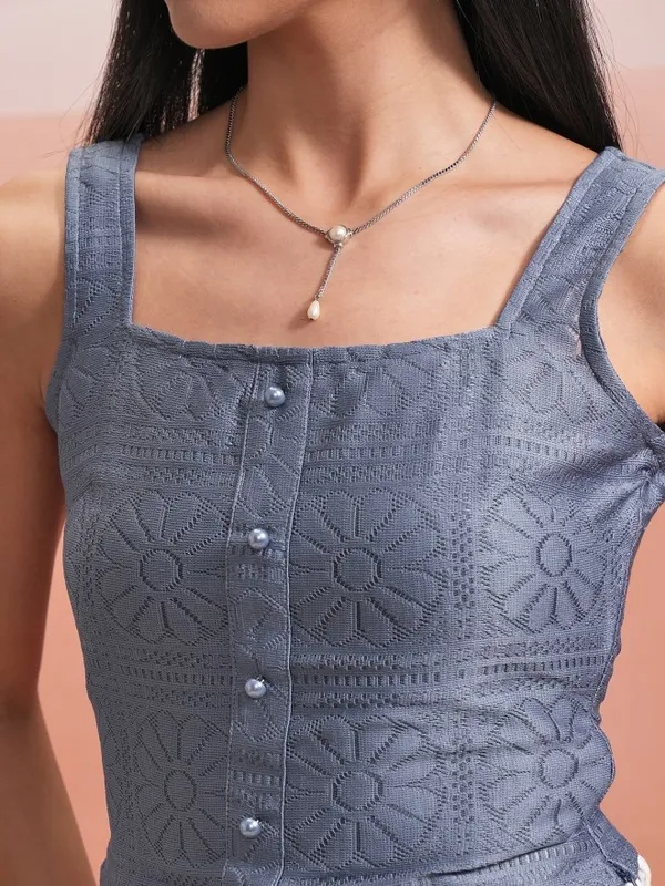  Tokyo Talkies Women Blue Self Design Regular Tops